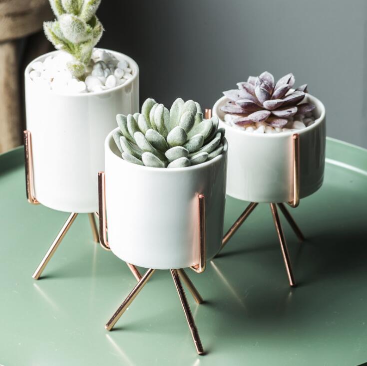Nordic Style Ceramic Flower Pot and Iron Frame